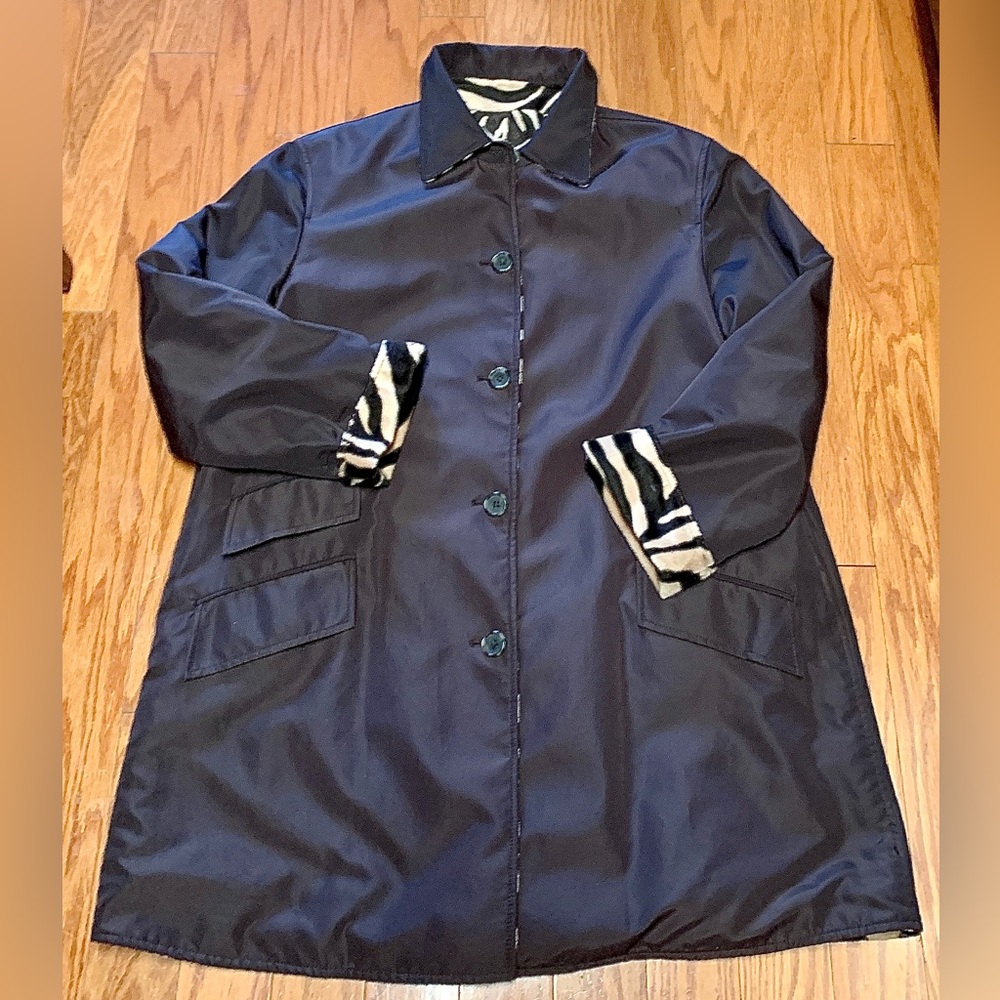 Women’s Large Anne Klein II Reversible Brown Shell/Faux Fur Zebra Stripe Coat